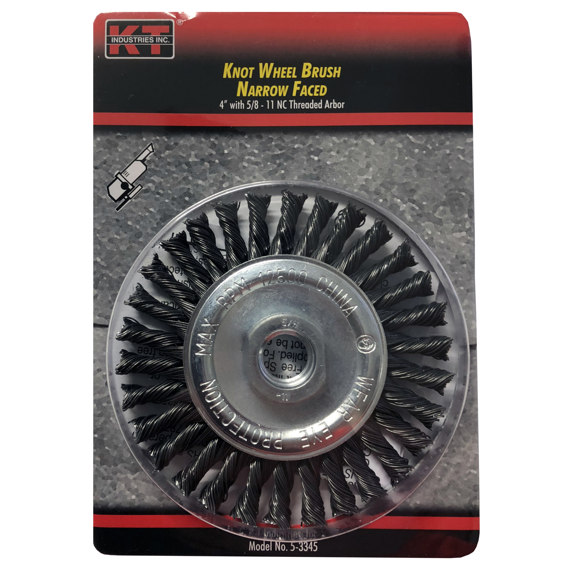K-T Industries Knot Wheel Brush — 4in., 5/8in.-11 Arbor, Narrow Bead, Heavy-Duty, Model# 5-3345